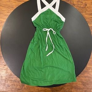 Eloise cross green dress. Light material with adjustable waist tie. Size- Small